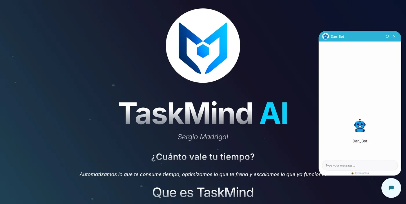 Chatbot Dan funcionando en la web de TaskMind